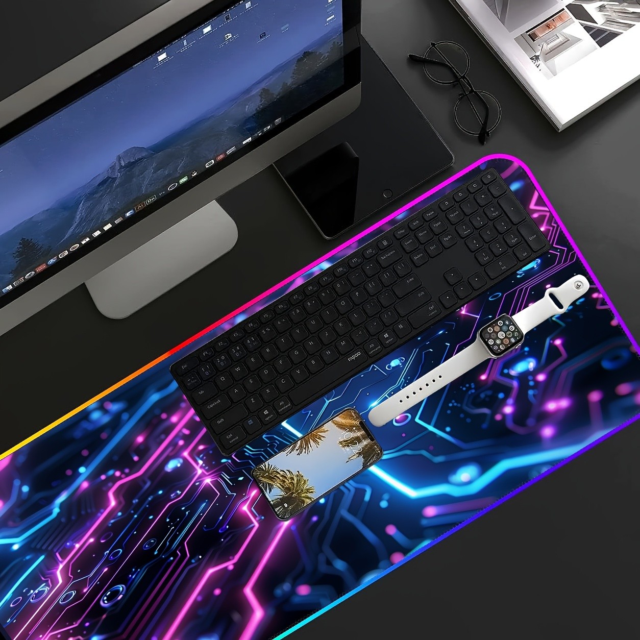 Circuit Board Energy Pulse4-Rgb Large Gaming Mouse Pad with Nonslip Base Soft