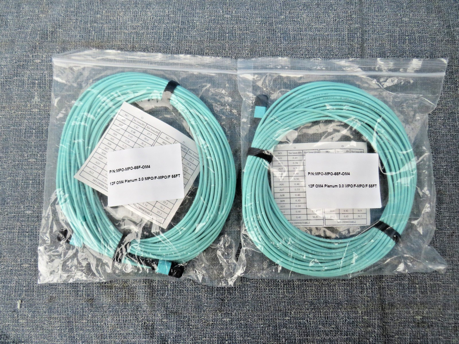 MPO-MPO 50/125 MULTIMODE 55 FEET FIBER SET OF 2 MPO-MPO-55F-OM4 NEW SEALED