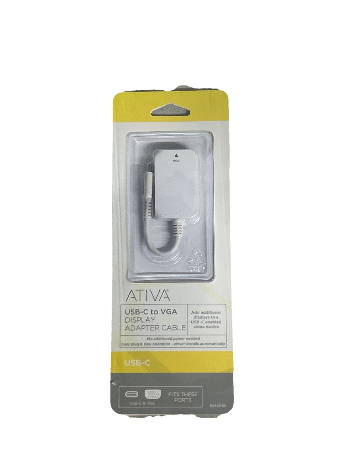 ATIVA USB-C  TO VGA DISPLAY ADAPTER Cable 4521-616  - New