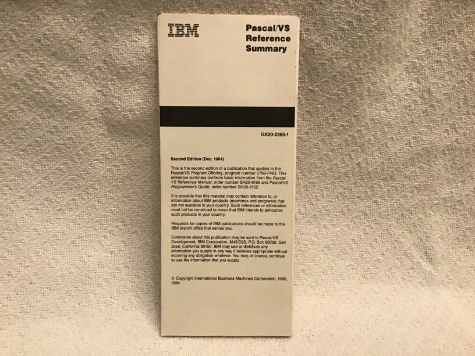 IBM Vtg Pascal/VS reference summary December 1984