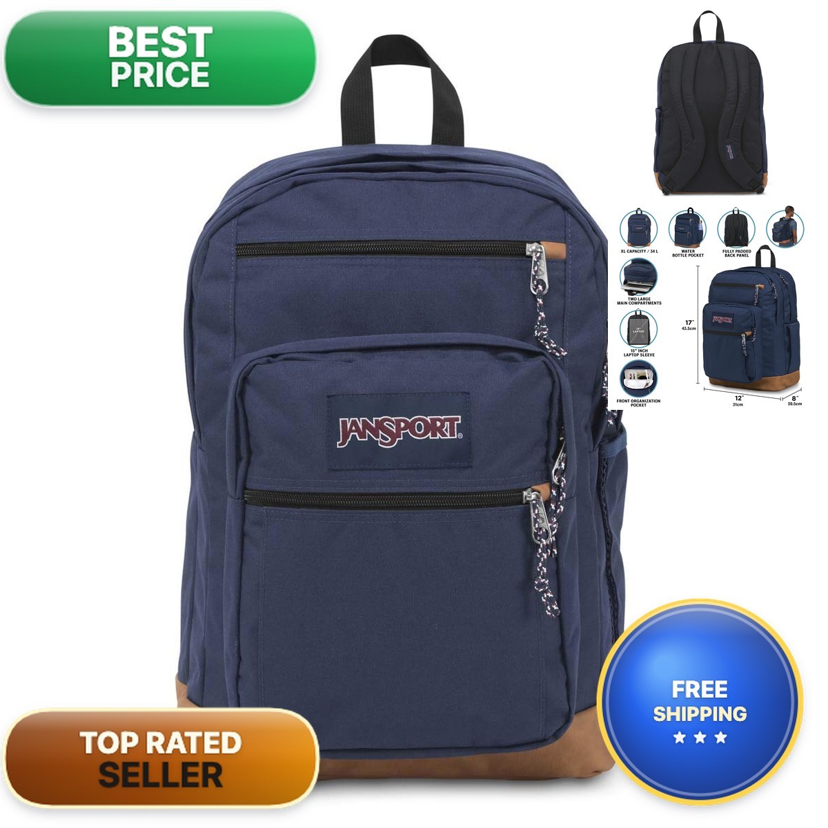 JanSport JS0A2SDD003 15-inch Laptop Backpack, Navy