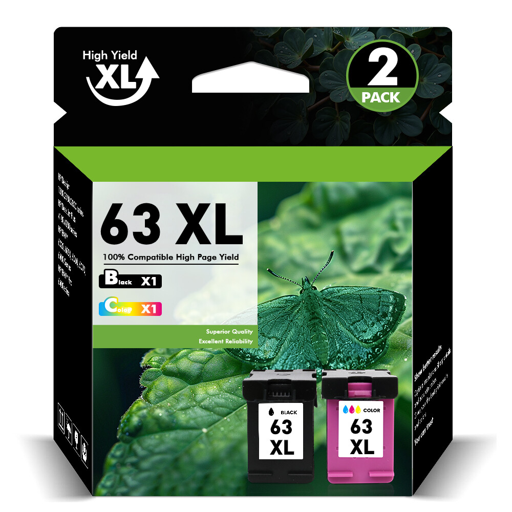2PK 63XL 63-XL Black Tri-Color Ink Cartridge combo for HP OfficeJet Envy DeskJet