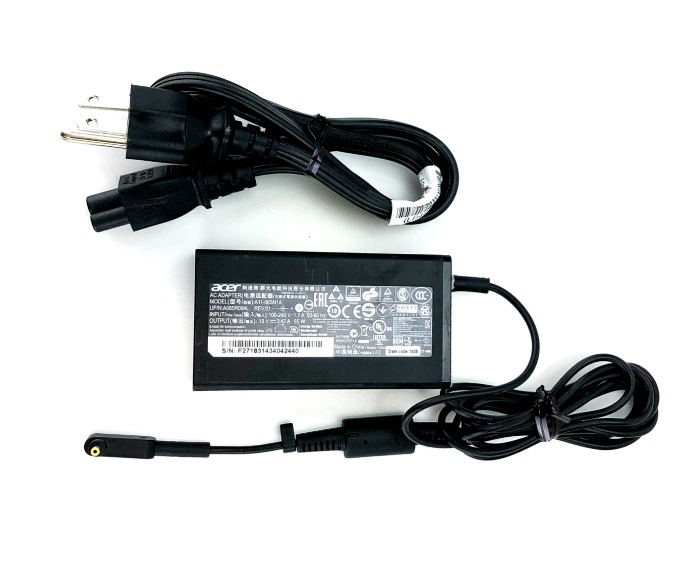 Genuine Acer 65W AC Adapter for Acer Aspire Vero AV15-51 AV15-51-5155 AV14-51