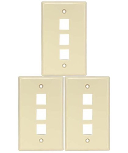 3x Ivory 3Port/Hole RJ45 Keystone Jack Insert Wall Plate Smooth Faceplate 1-Gang