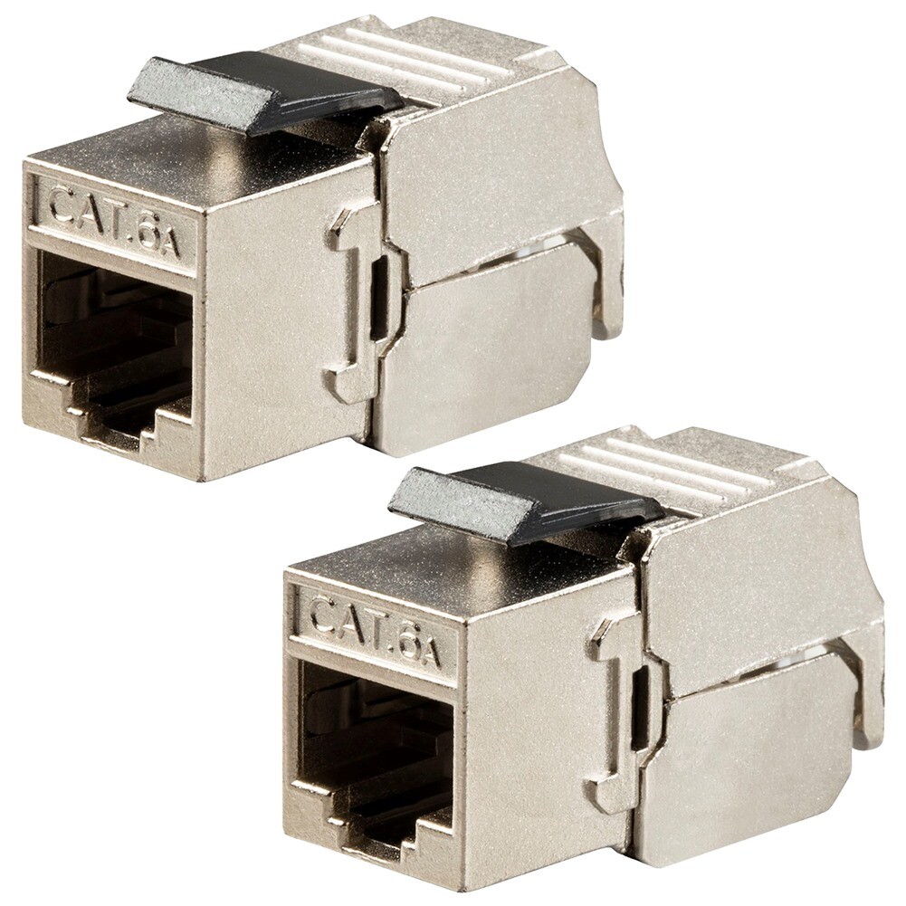 2x Cat6A RJ45 Slim Keystone Jack LAN Network 180 Degree Die Cast Shielded Module