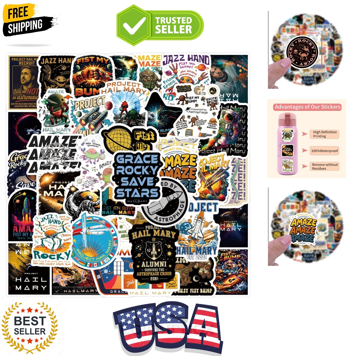 55PCS Project Stickers for Hail Mary Fans, Aamze Merch for Movie Lovers, Astr...