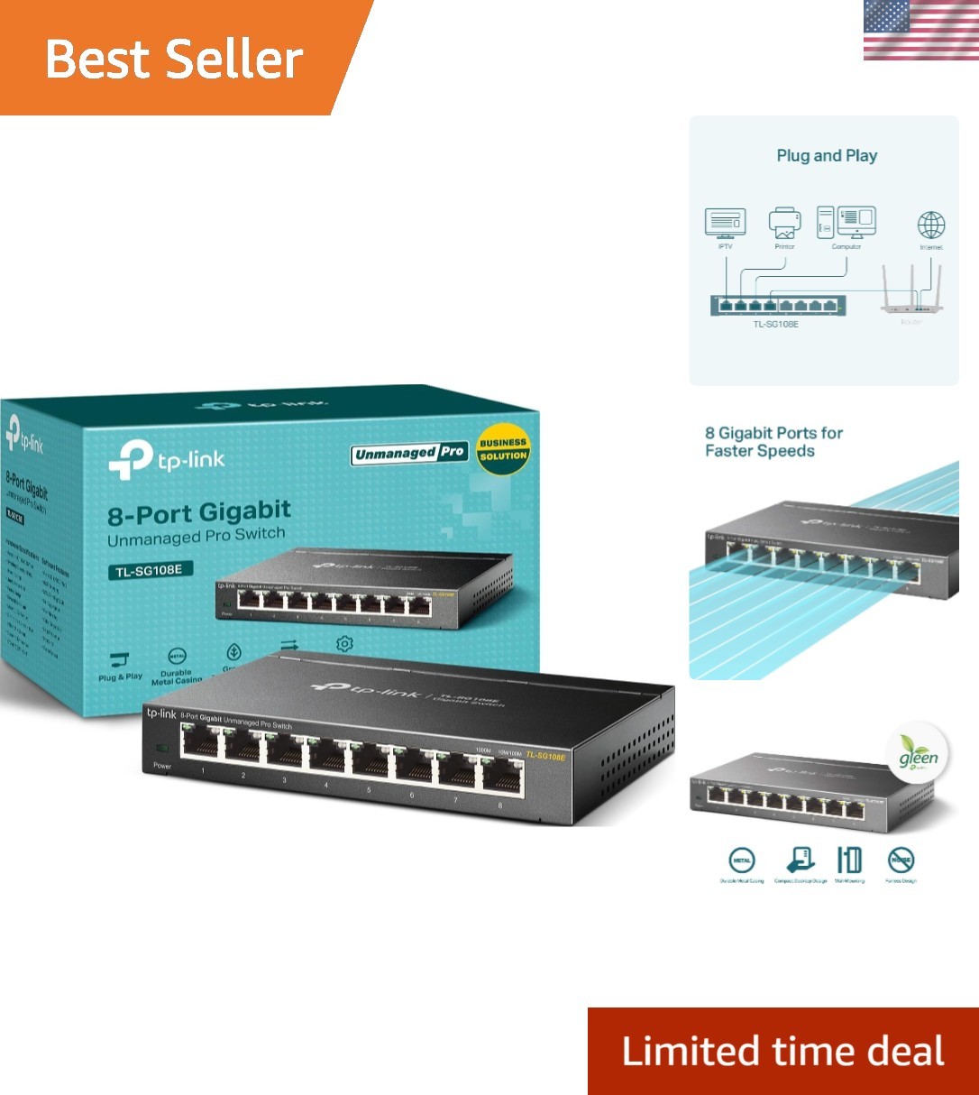 8-Port Gigabit Switch | Easy Smart Managed with VLAN & QoS for Optimal Networ...
