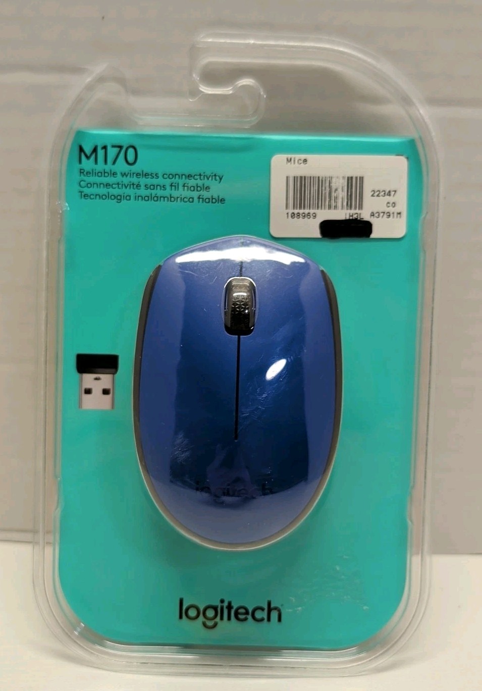 Logitech M170 Wireless Mouse Ambidextrous Blue Black Wireless NEW