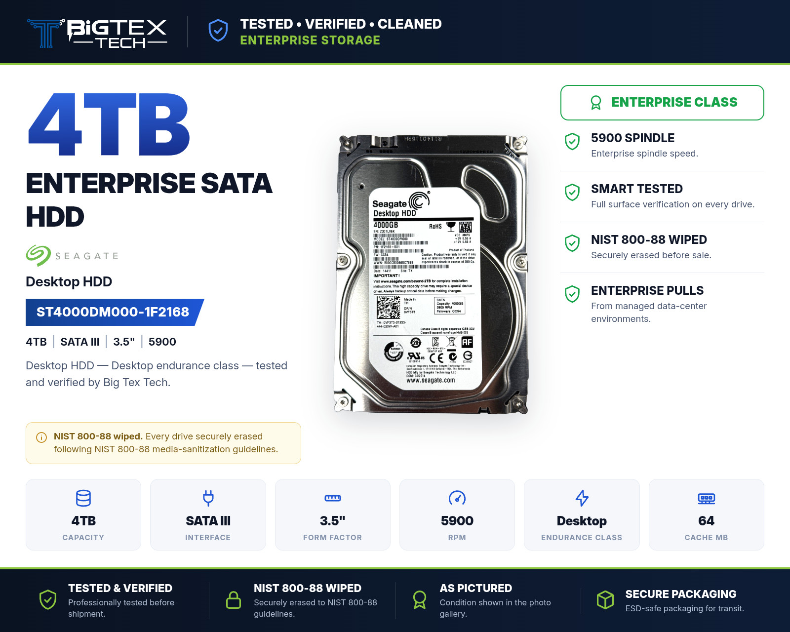 Seagate ST4000DM000-1F2168 4TB 3.5" SATA HDD 5900 RPM 64MB Cache 1F2168-500