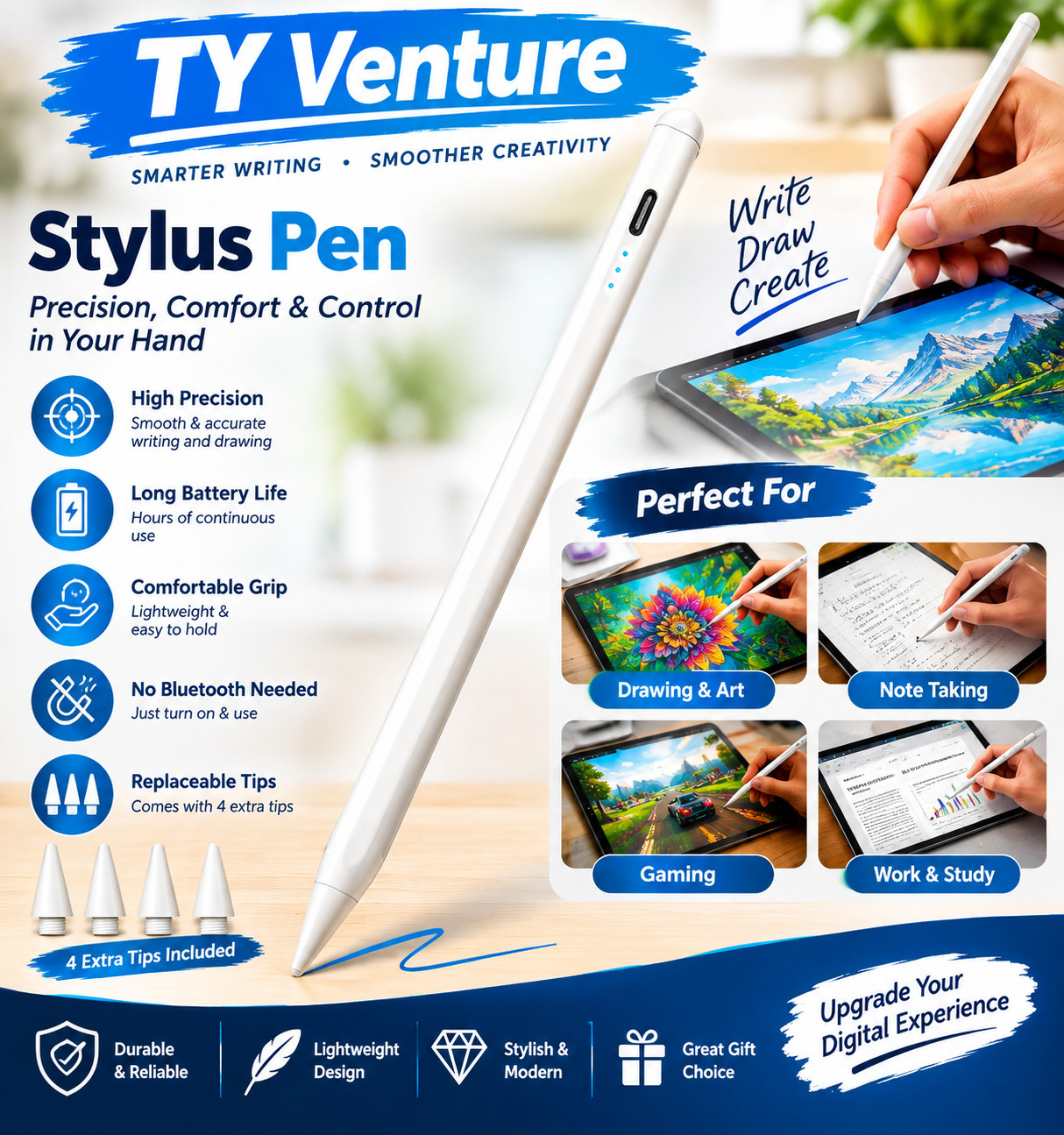 Stylus Pen for iPad A16 11th 10th 9th 8th 7th 6th Generation, iPad Pro 12.9 11 1