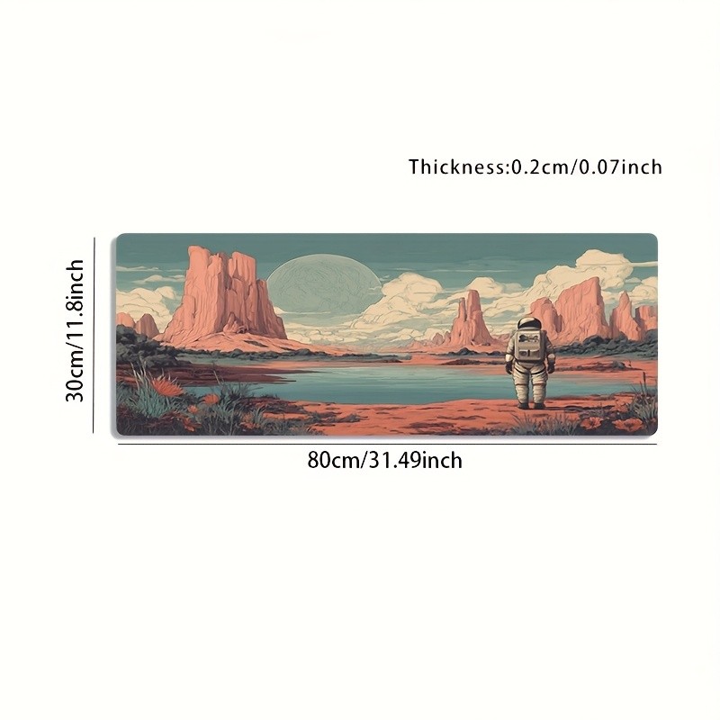 1pc Large Gaming Desk Mat with Non-Slip Rubber Base & Sci-Fi Space Theme - Ove
