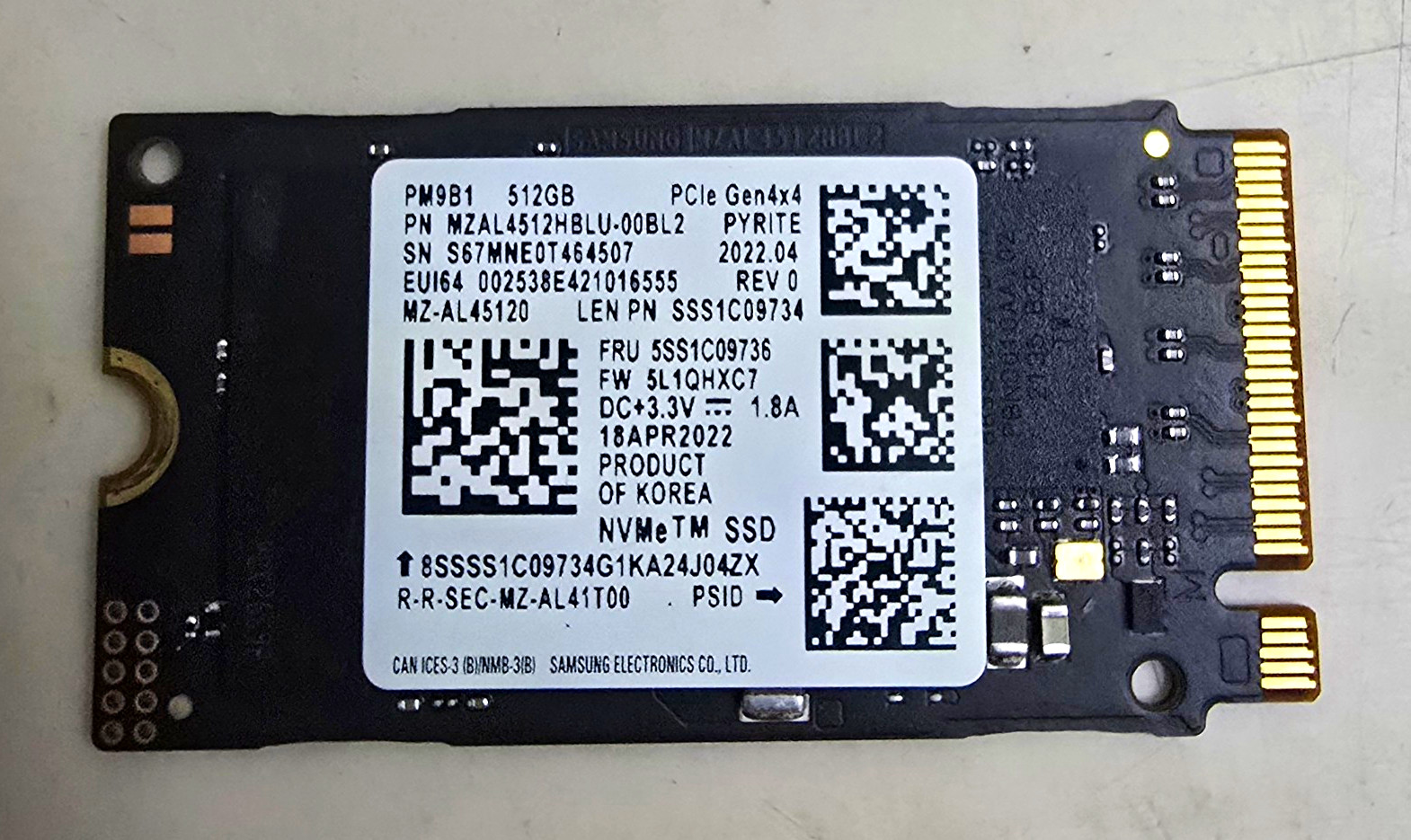 Samsung PM9B1 512GB M.2 2230 NVMe PCIe Gen4x4 Internal SSD PC Laptop