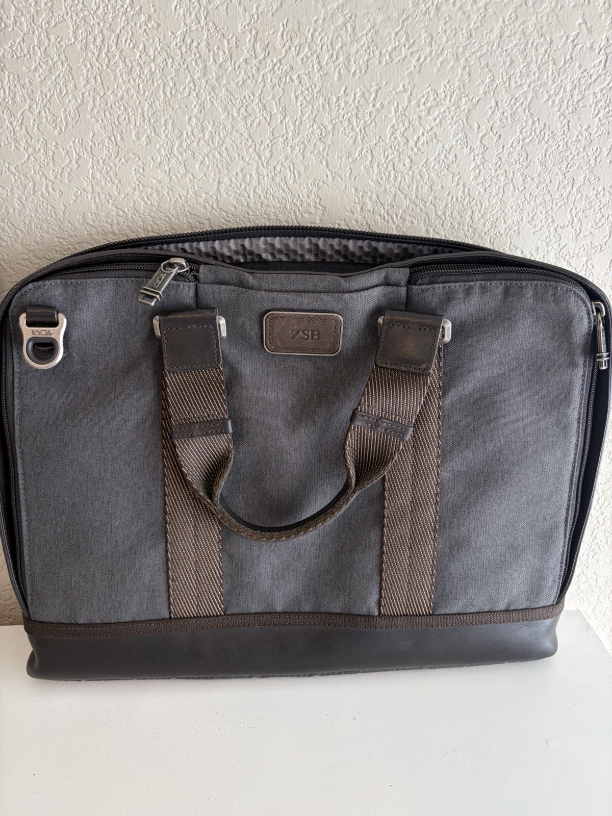 Tumi Alpha Bravo Andrews Slim Briefcase Anthracite Grey Canvas Brown Leather