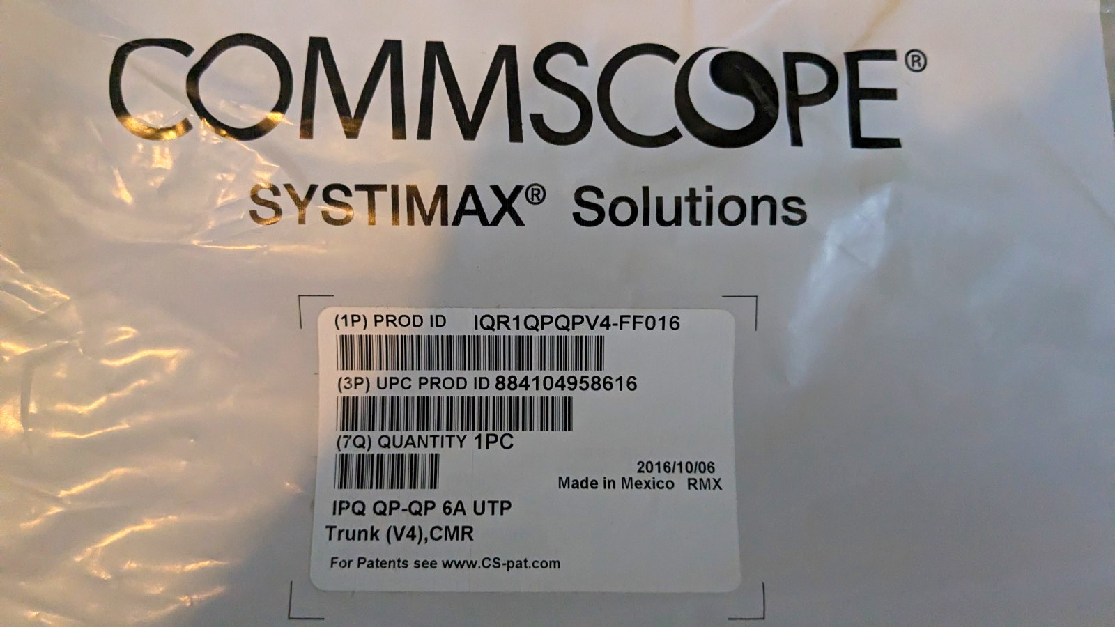 CommScope SYSTIMAX IQP-QP Cat 6A UTP RJ-45 Ethernet Patch Cable 20 ft White NIB