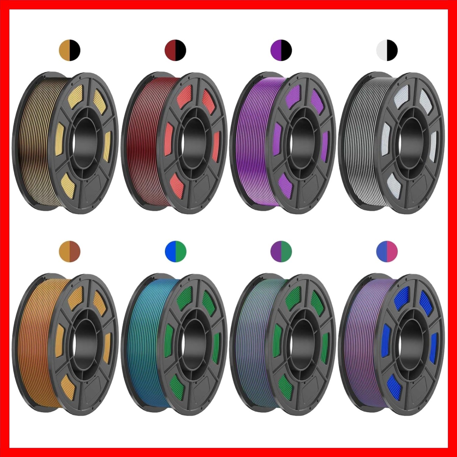 Color Shift 3D Printer Filament Variety Pack with 8 Mini-Spools in Silk Finish