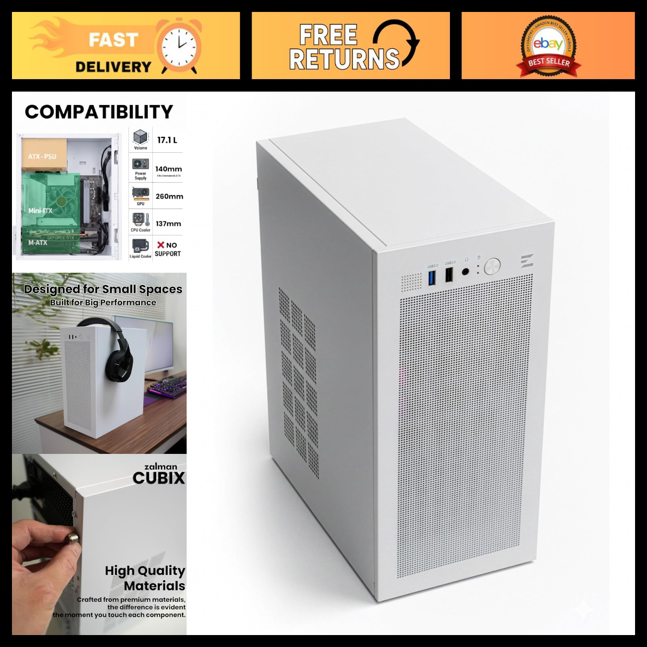 Compact Micro-ATX Desktop PC Case with 80mm Fan - M-ATX Mini Tower, Sleek Design