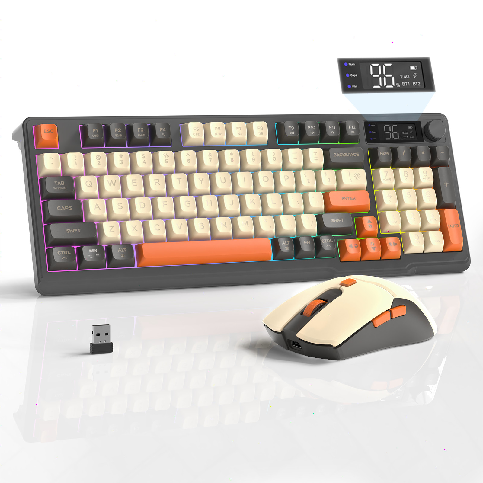 ZIYOU LANG T96 Wireless Gaming Keyboard and Mouse Set, BT/2.4GHz, Smart Display