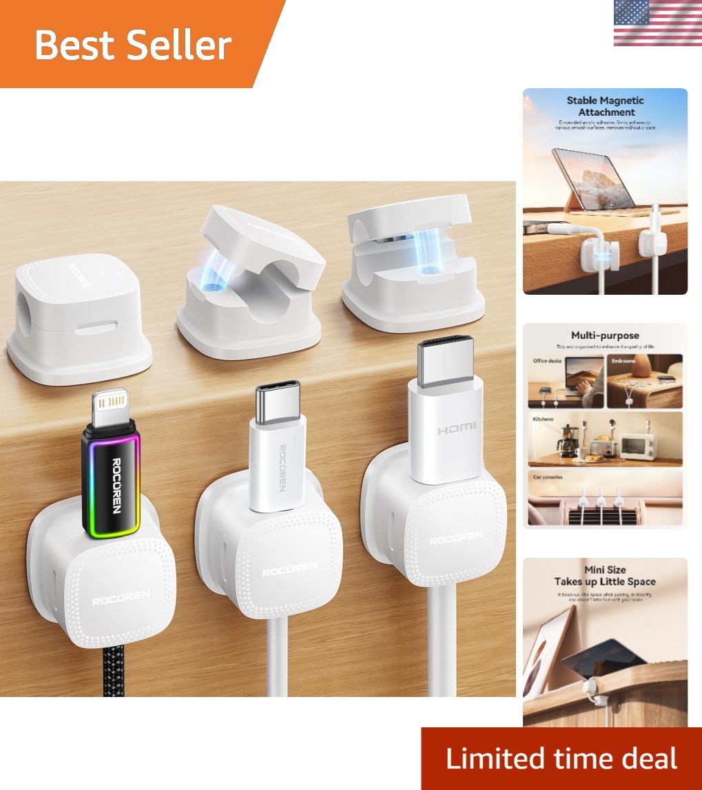 6-Pack Magnetic Cable Clips - White