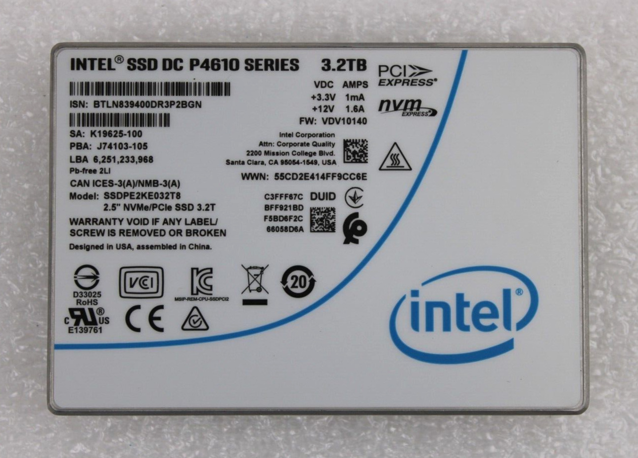 Intel SSD DC P4610 SSDPE2KE032T8 3.2TB PCIe NVME U.2 Internal Solid State Drive