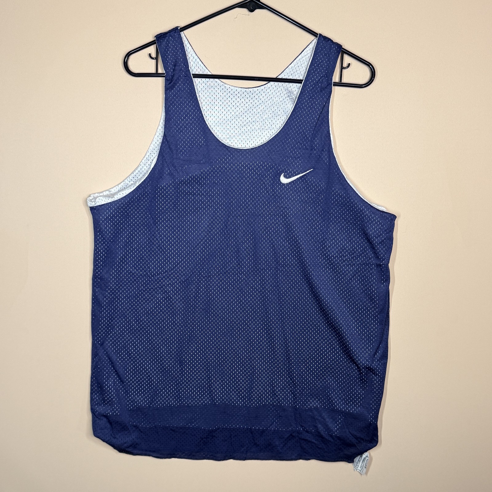 Vintage Nike 90s White Tag Orange Swoosh Mesh Basketball Jersey Blue Men's Large