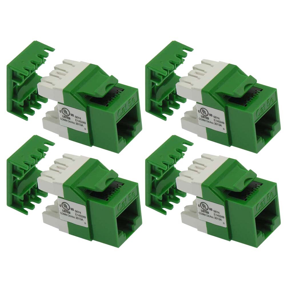 4x CAT5E RJ45 Network LAN Ethernet 180 Degree Keystone Jack 110 Type 8P8C Green