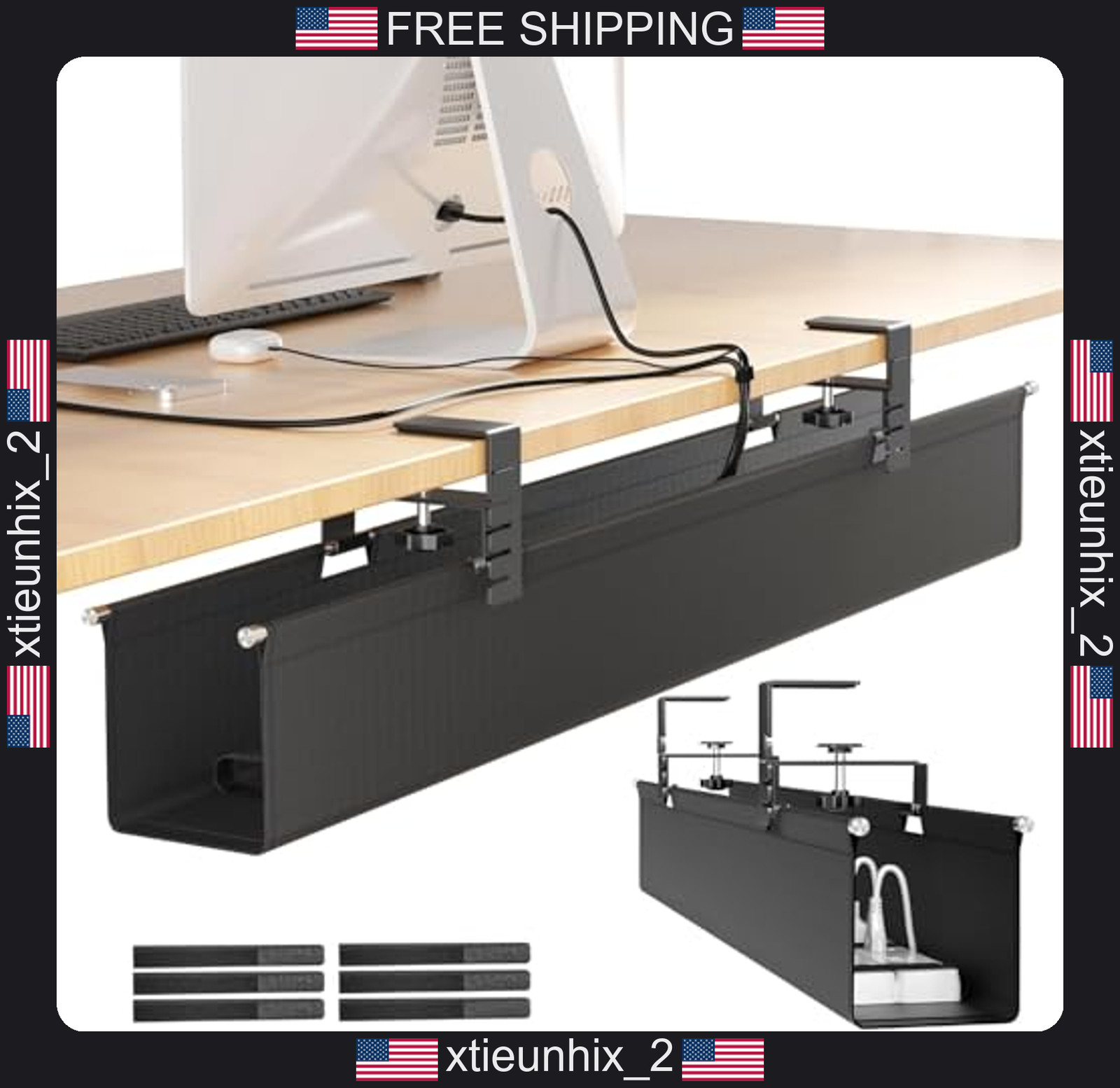 Large Under Desk Cable Management Tray Fabric Cord Organizer 28.4 Inches Black