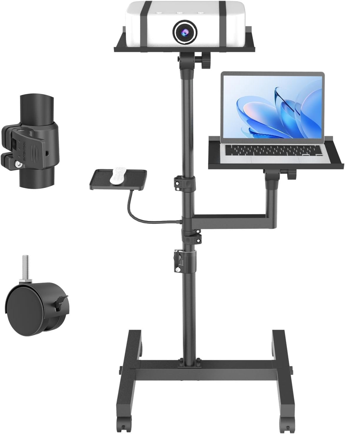 Projector Stand, 2 Shelves Mobile Laptop Cart with Adjustable 47inch, Black