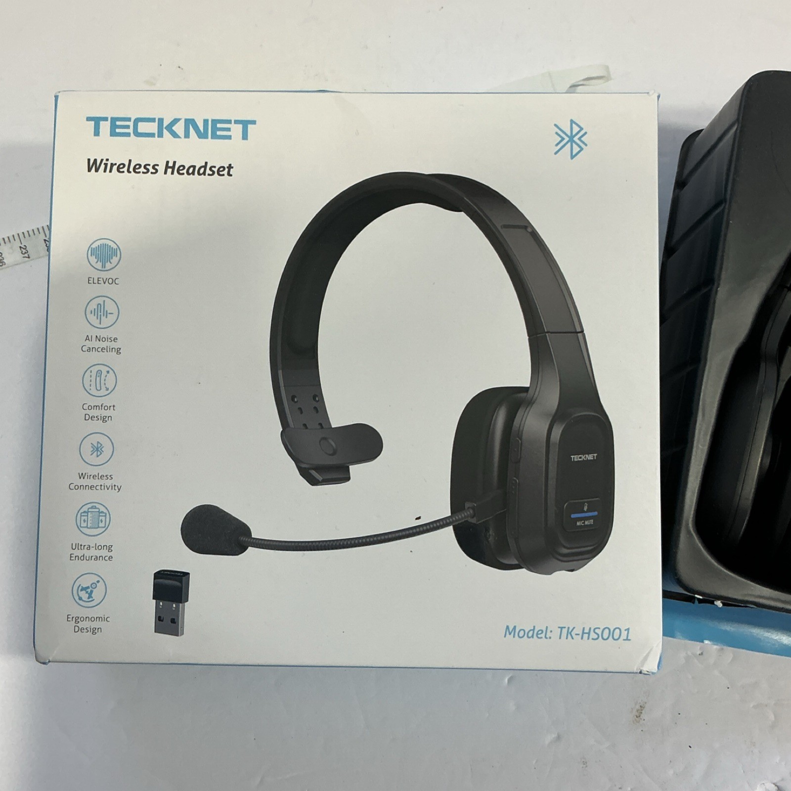 TECKNET TK-HS001 Wireless Bluetooth USB-C Headband Headset, Boom Mic, Black