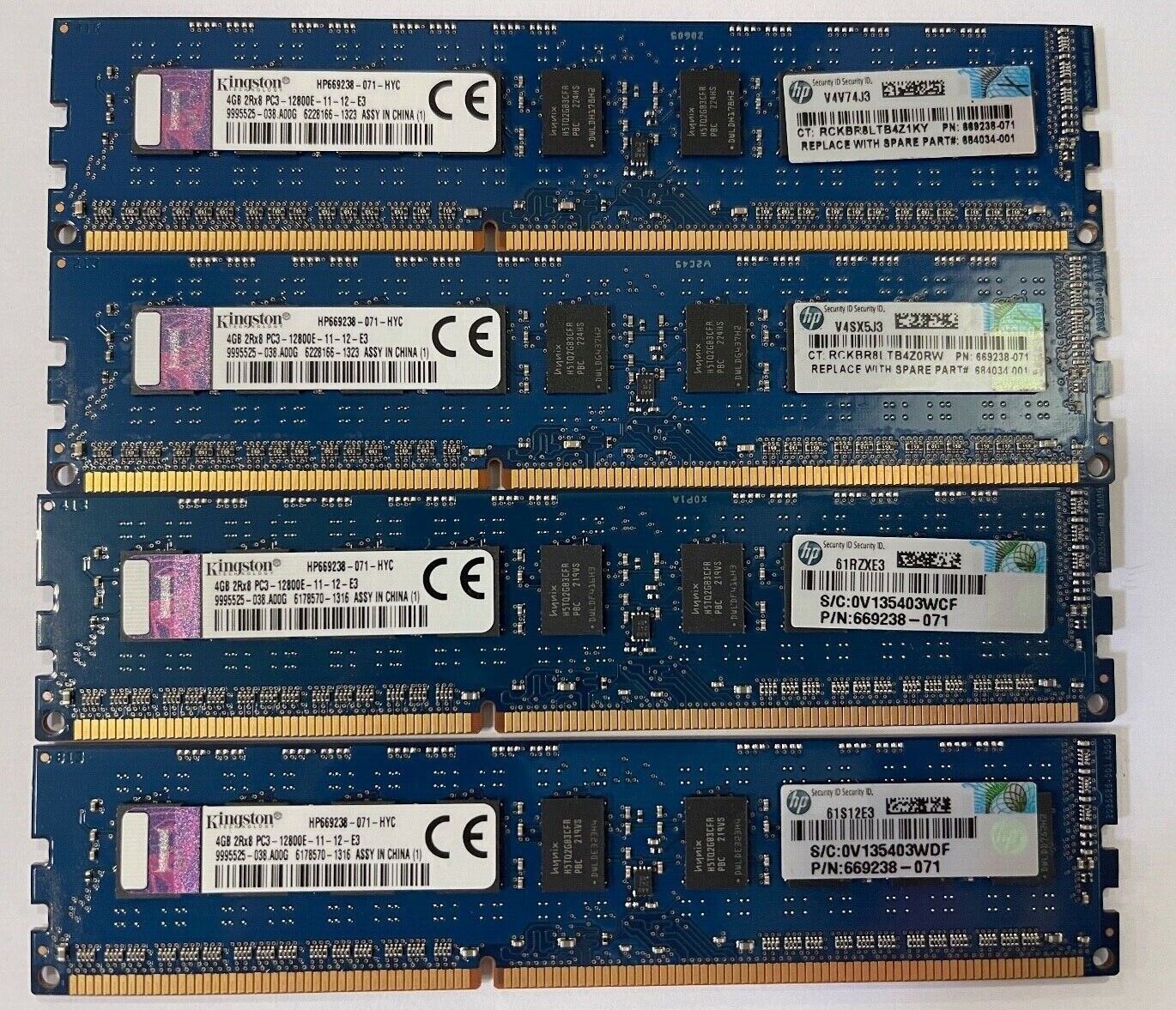 Lot of 4 Kingston 4x4GB 16GB 1600MHz DDR3 PC3-12800 ECC ServMem HP669238-071-HYC