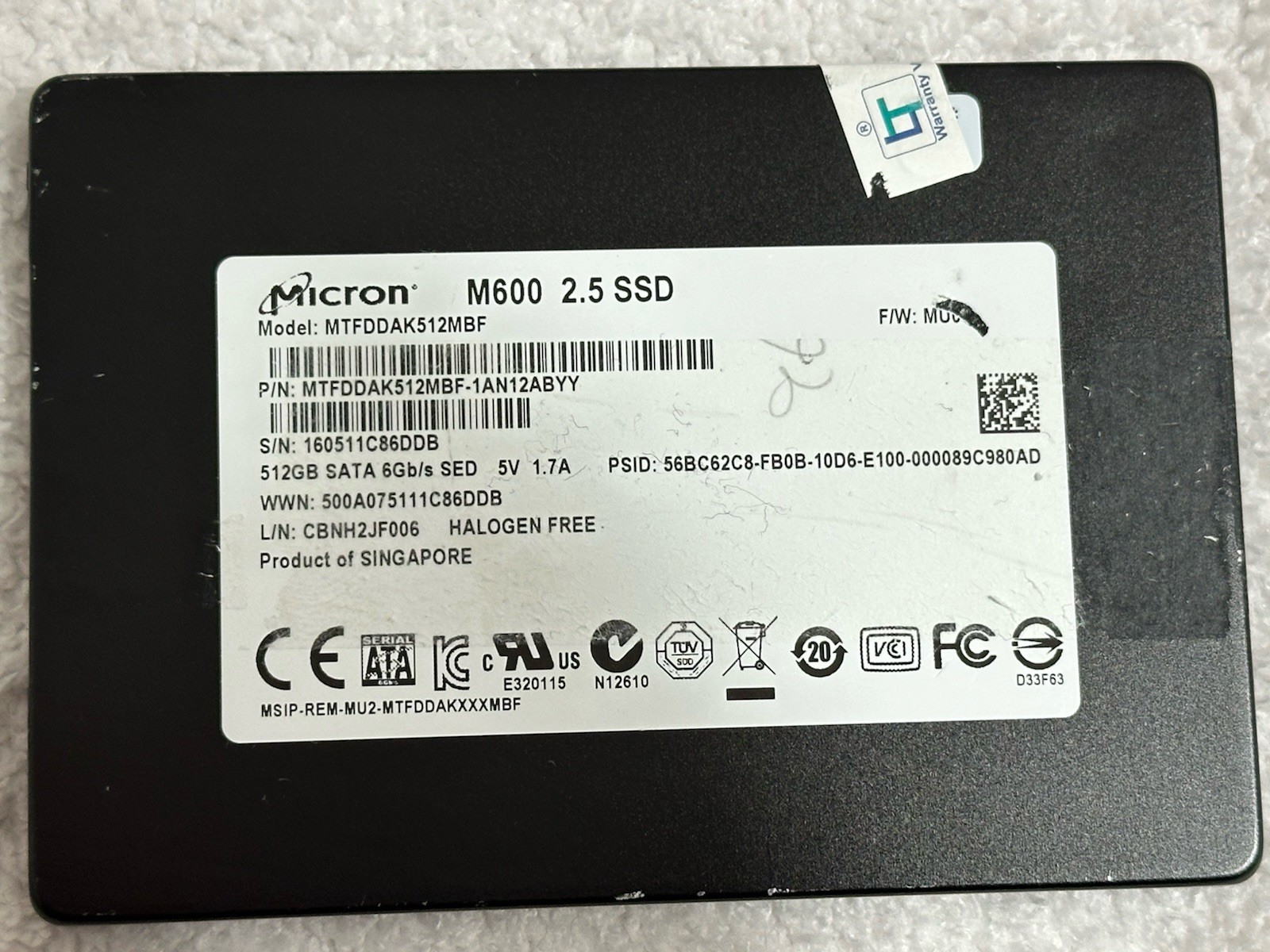 512GB SSD 2.5” Micron MTFDDAK512MBF