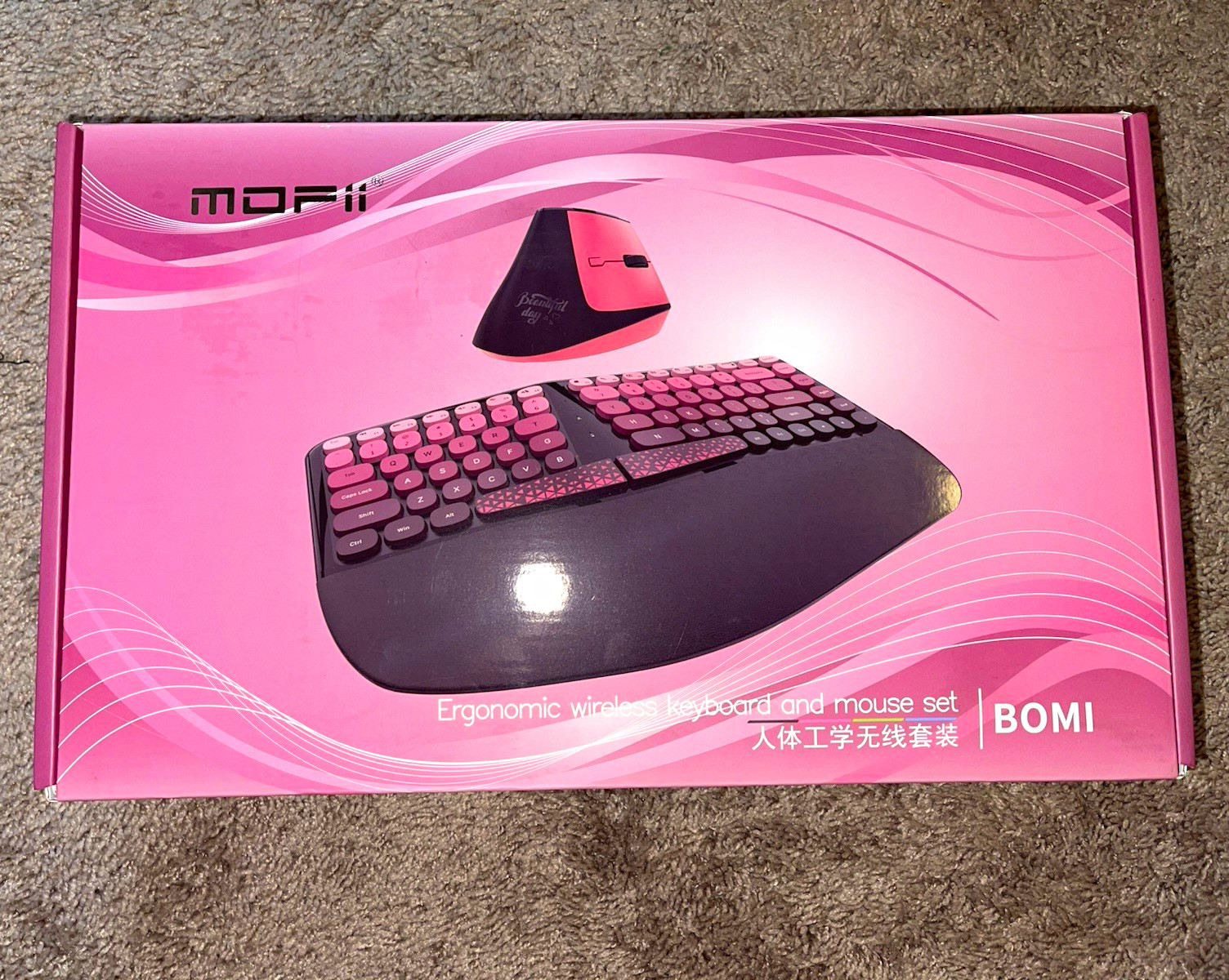 MOFii BOMI Wireless Ergonomic Keyboard & Mouse Set English QWERTY Black/Pink