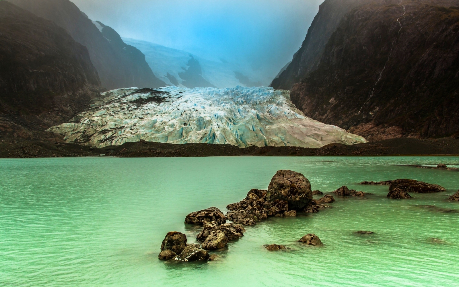 Landscape nature mist glacier lake chile mountains cold Custom Gaming Mat Desk