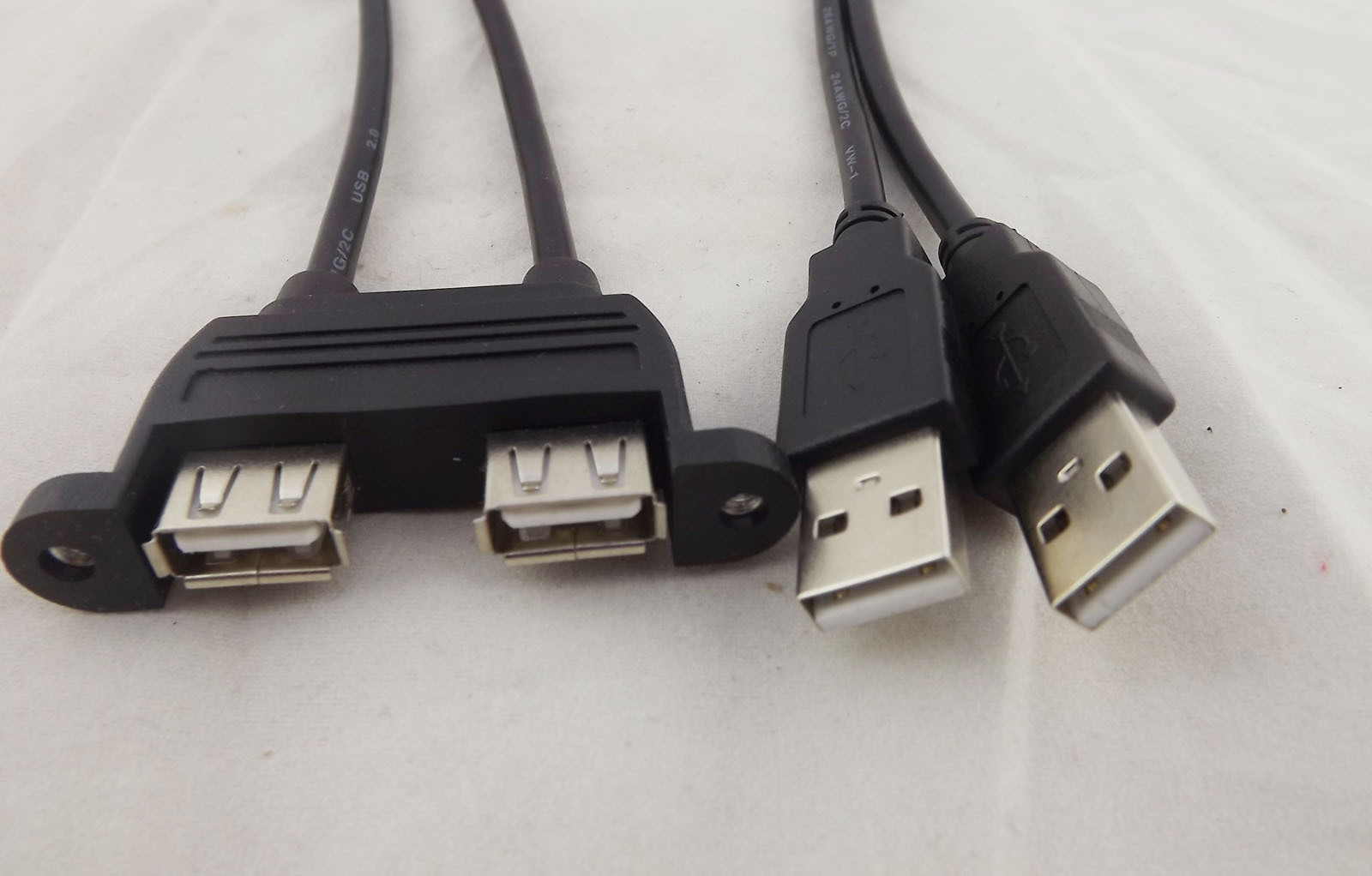 1x Dual USB 2.0 Male to Female Extension Cable with Screw Panel Mount Holes 25cm