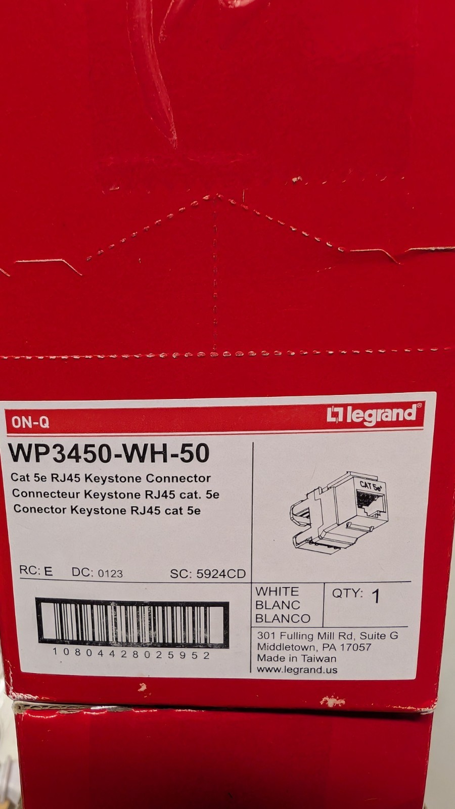 Legrand WP3450-WH-50 On-Q Cat 5e RJ-45 Keystone Connector, White