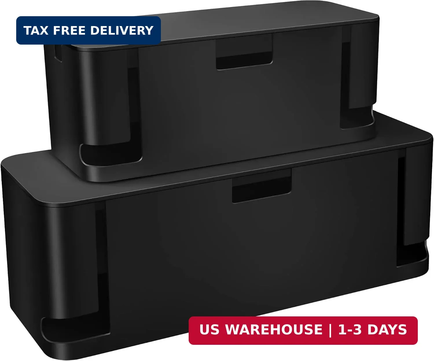 2 Pack Cable Management Box, Medium & XL, Power Strip Organizer Black | Hidden R