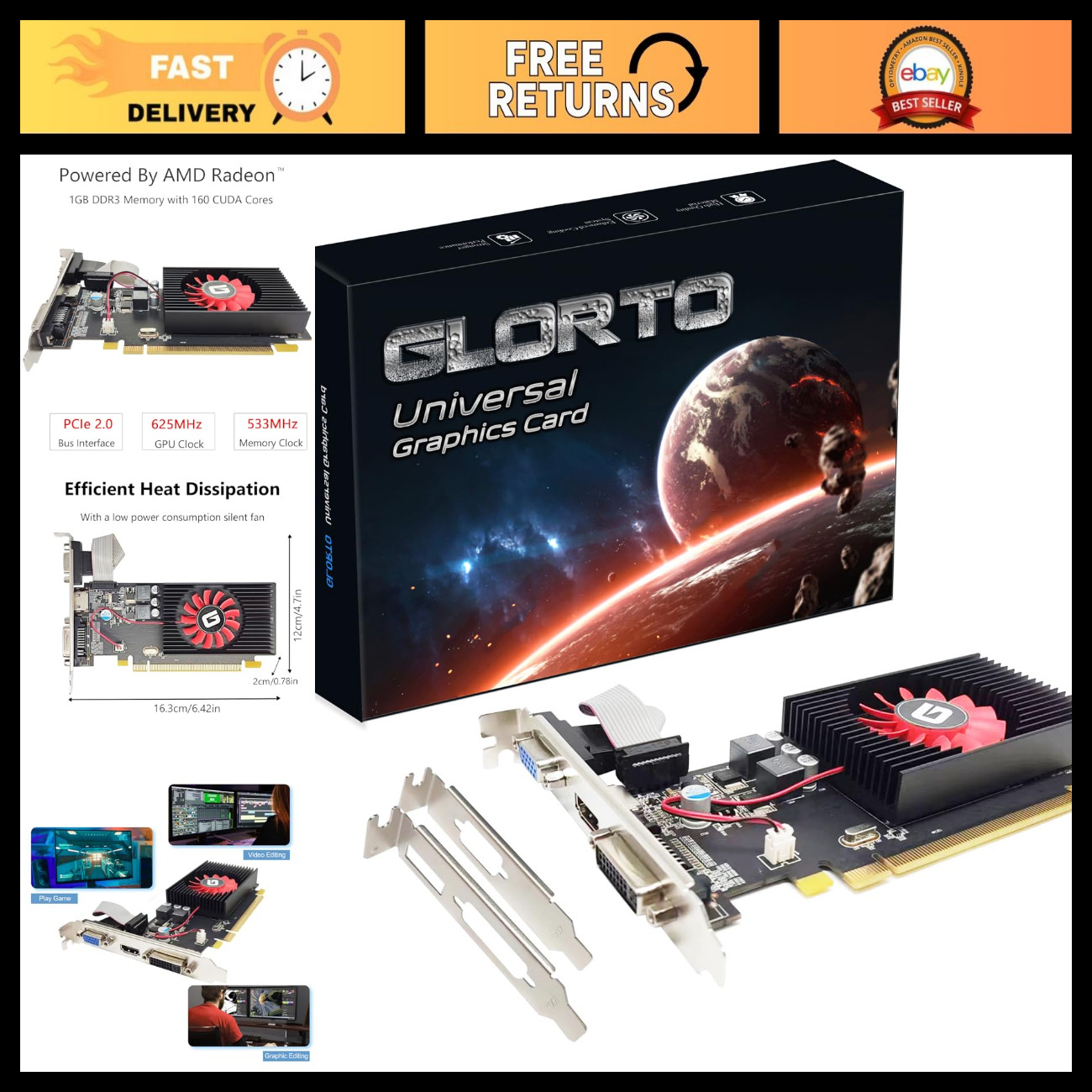 Low Profile 1GB DDR3 Graphics Card, PCIe x16, HDMI/VGA/DVI, Entry Level GPU for