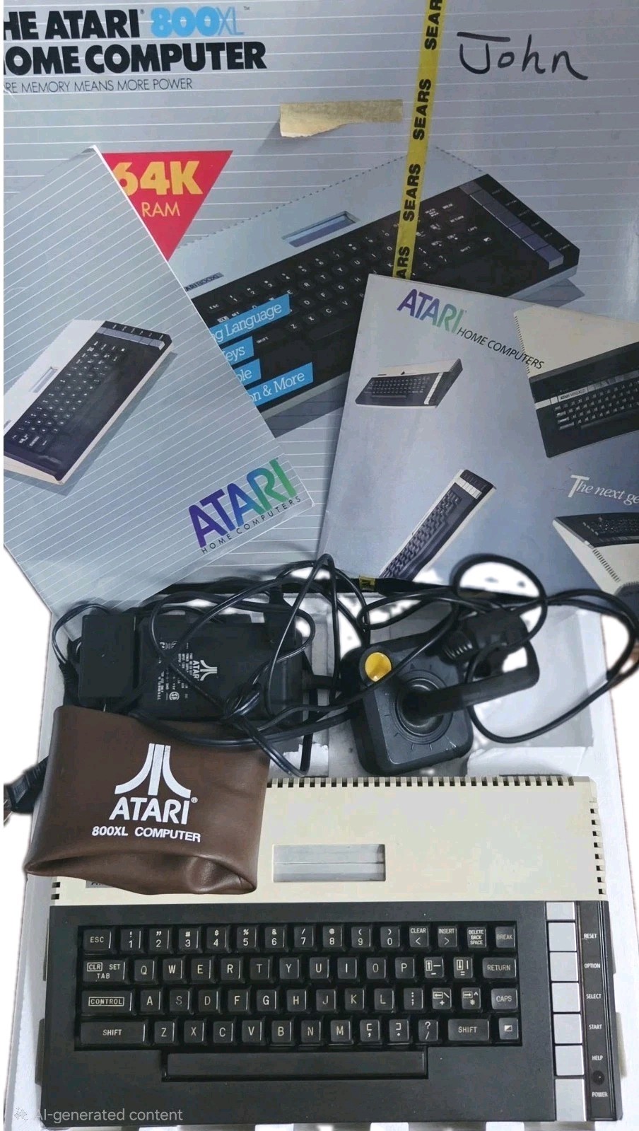 Vintage Atari 800XL 64K Home Computer Box Foam Dust Cover Joystick PSU Powers On