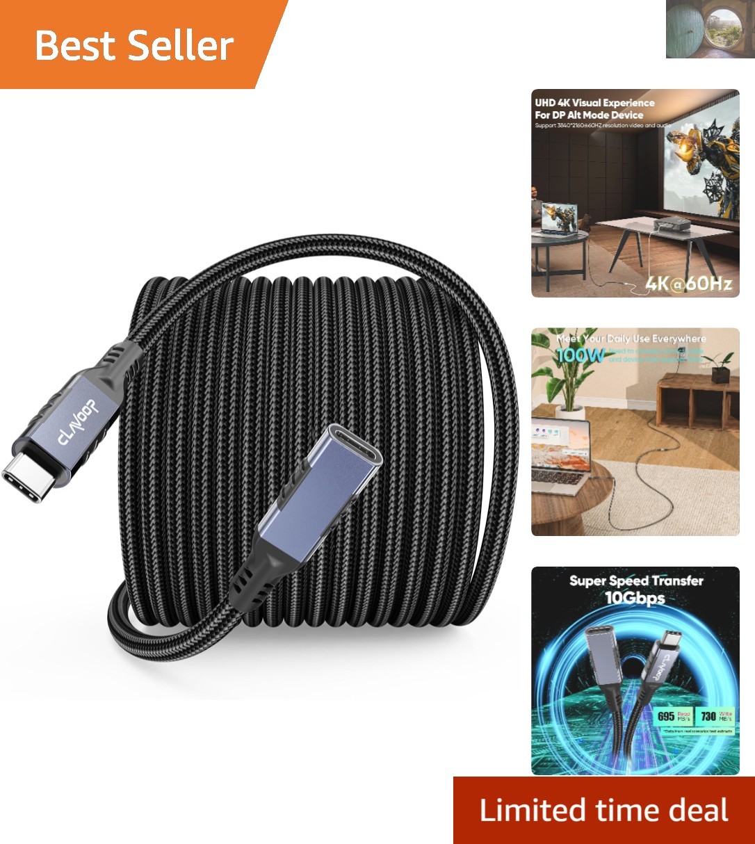 Versatile 20ft USB C Extension: 4K Display, Fast Charging & Braided Design