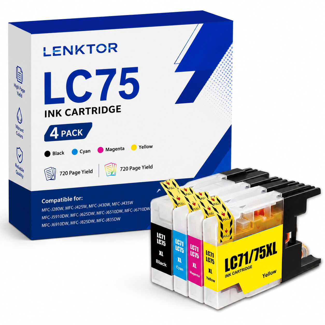 LC75 4PK High Yield BK/C/M/Y With Chip Ink fit for MFC-J280W J425W J430W J435W