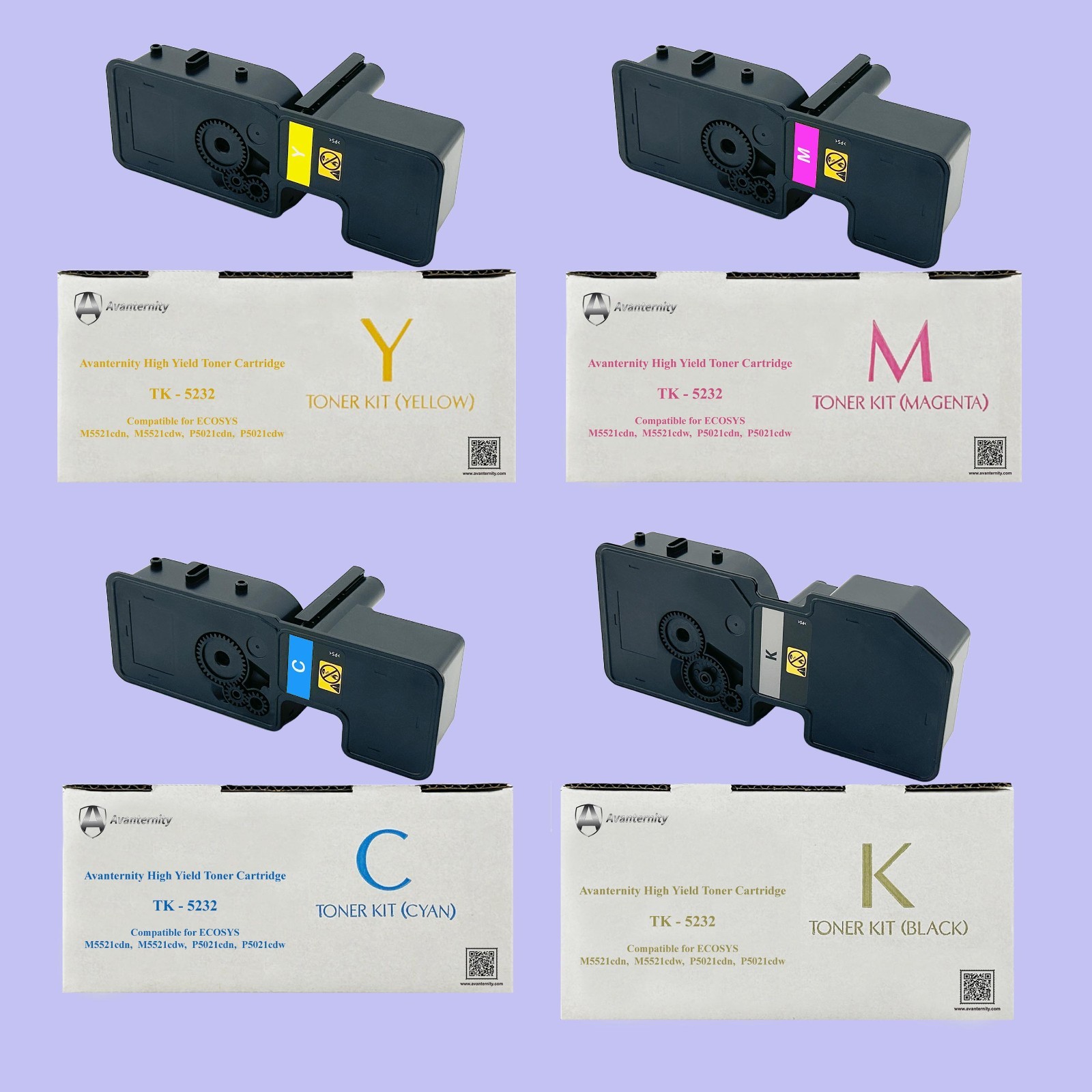 Compatible Kyocera TK-5232 TK5232 Toner Kit, Set of CMYK / 2 Packs of Black
