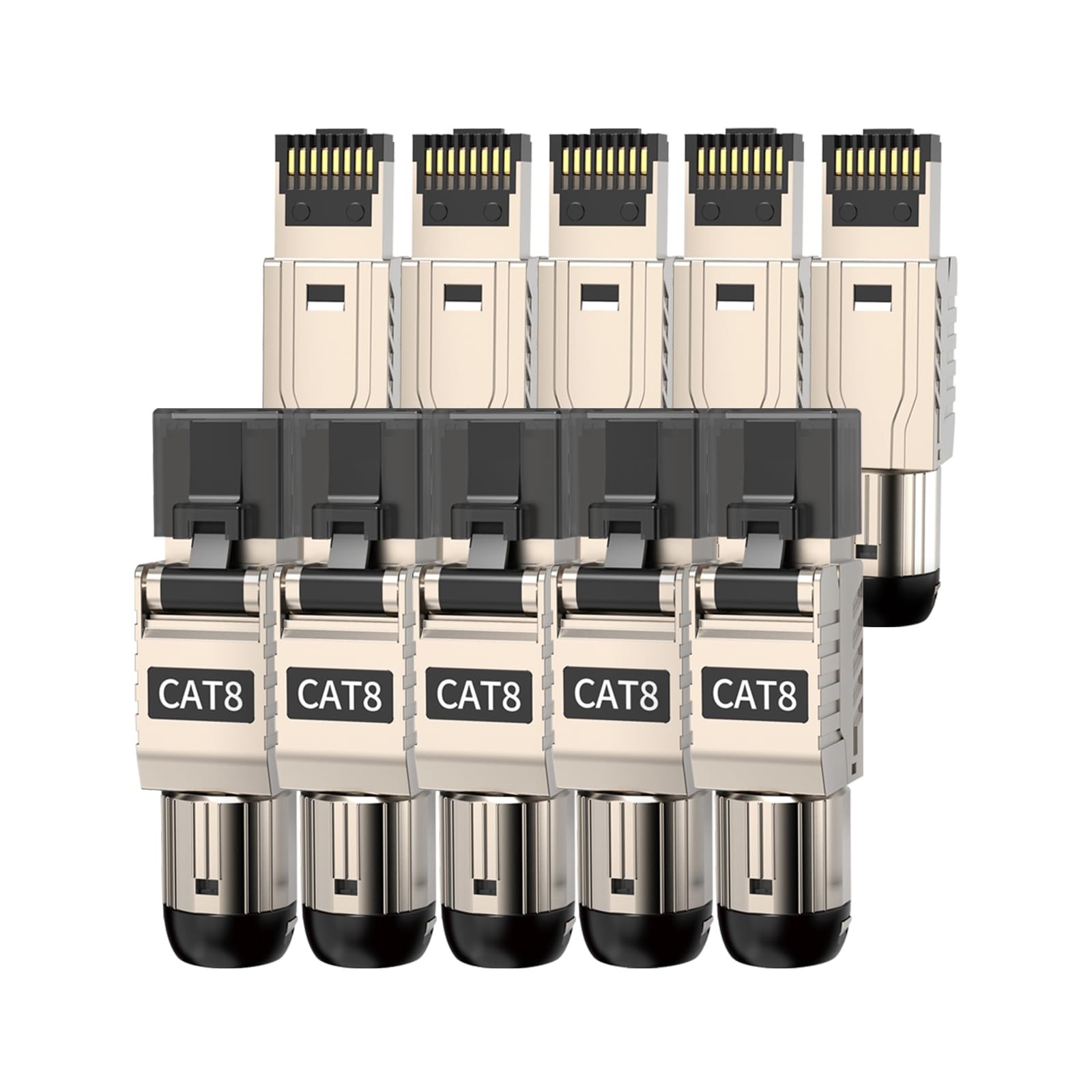 10-Pack RJ45 Connectors Tool Free Cat 8, Cat8 Field Termination Plug Shielded...