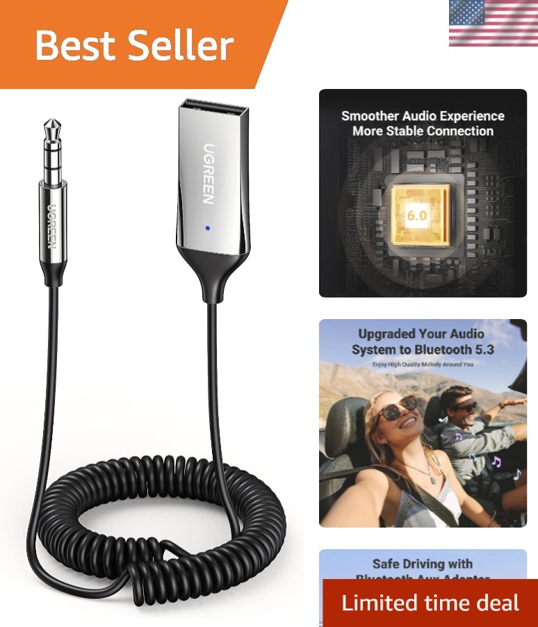 Durable 3.5mm Bluetooth Receiver for Seamless Hands-Free Calls & Streaming Media