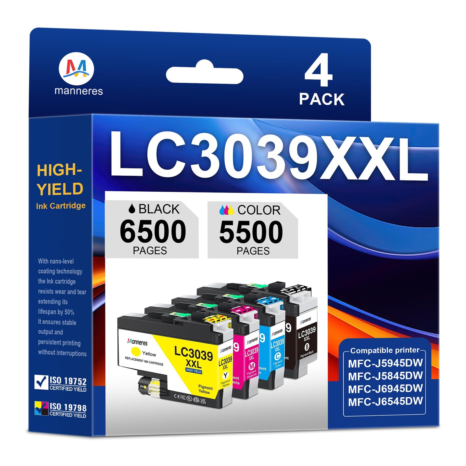 MANNERES LC3039XXL Ink Cartridge Ultra High-Yield 4-Pack LC3039 LC3039-XXL Ink