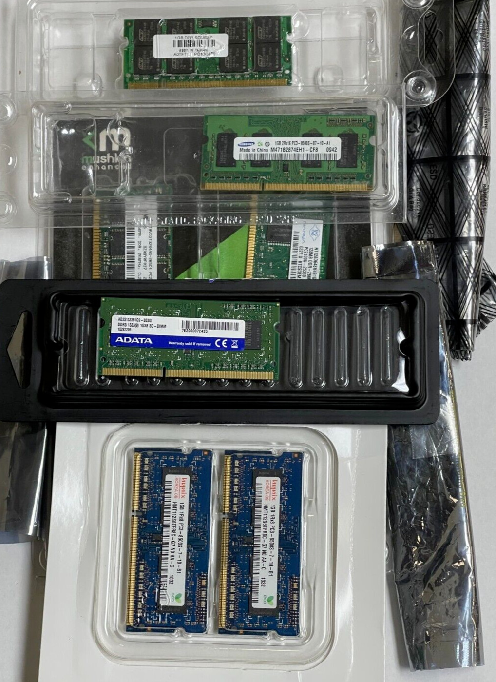 LOT OF COMPUTER MEMORY MODULES, USED, 10 PCS.  128MB, 256MB, 512MB, 1GB, 2GB