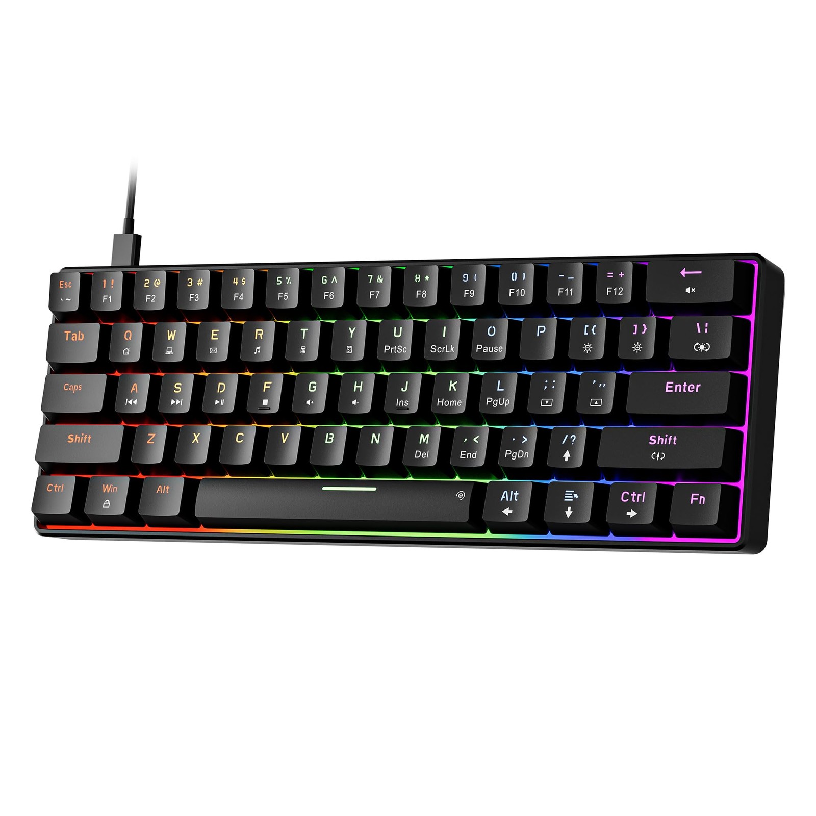 GM611 Mechanical Keyboard,Rainbow LED Backlit Gaming Wired Keyboards Compact ...