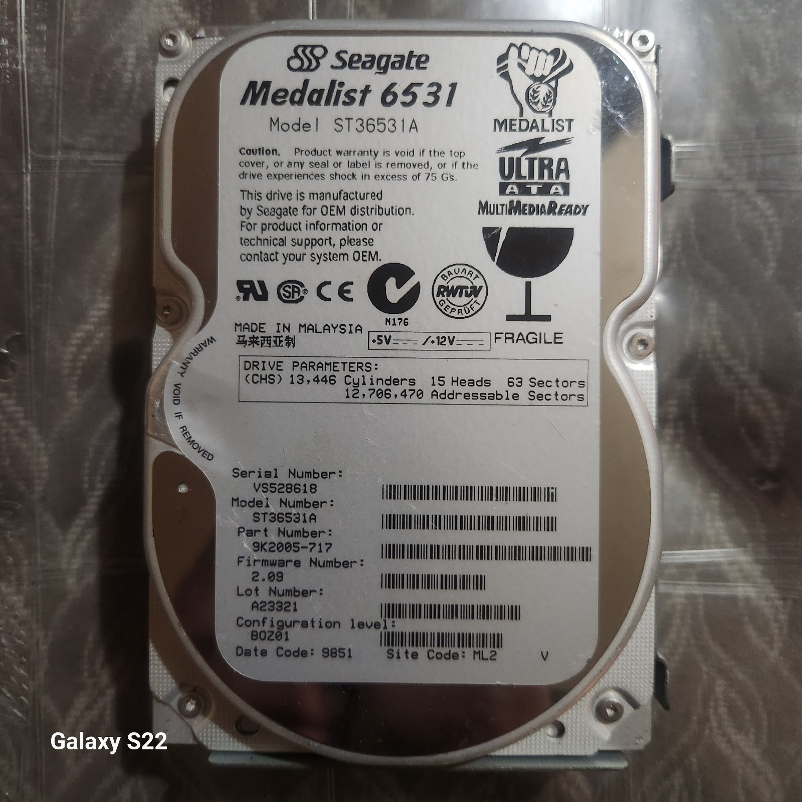 Vintage Seagate Medalist  6531 3.5 Internal Hard Drive