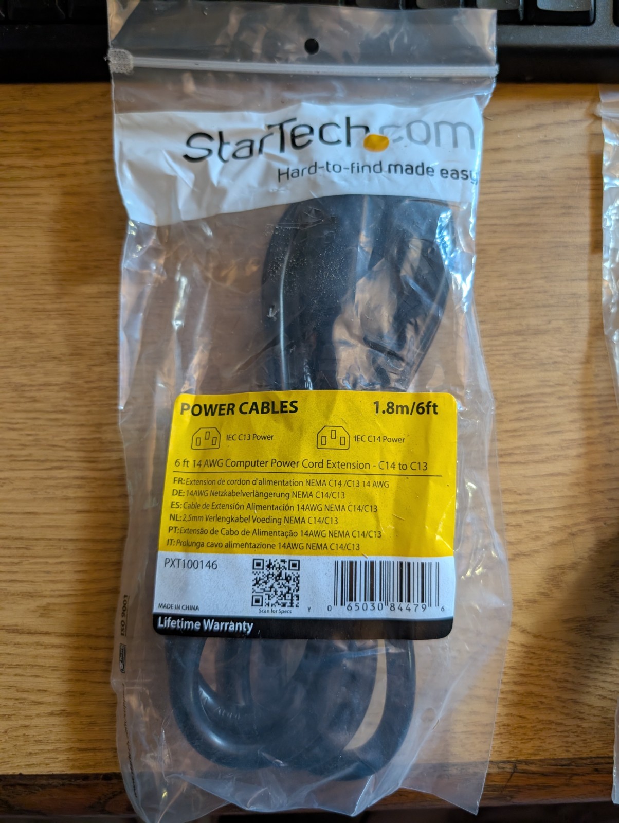 StarTech 6 ft 14 AWG Computer Power Cord Extension PXT100146 NEW