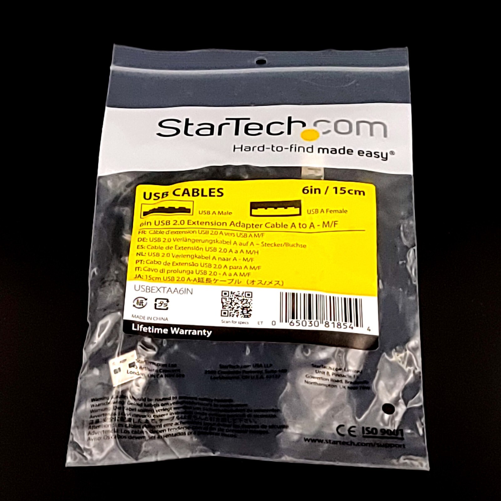 StarTech USB Cable USB 2.0 Extension Adapter Cable A to A M/F 6 Inch USBEXTAA6IN