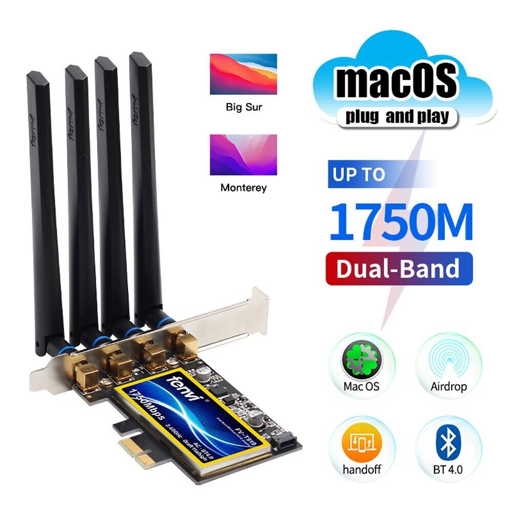 FV-T919 BCM94360CD Dual Band 1750Mbps BT 4.0 Desktop PCIE WiFi Adapter for MacOS