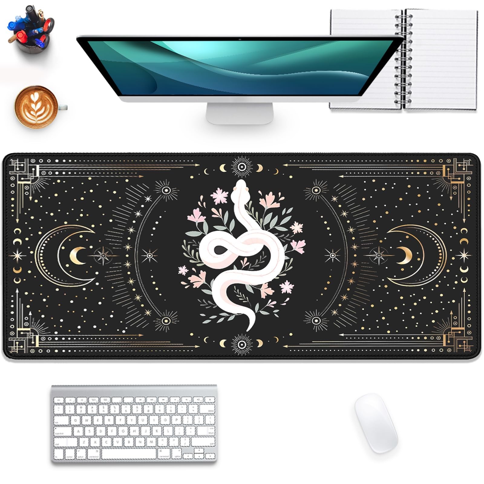 27.5x11.8 Inch Starry Sky Moon White Snake Large Extended Gaming Mouse Pad